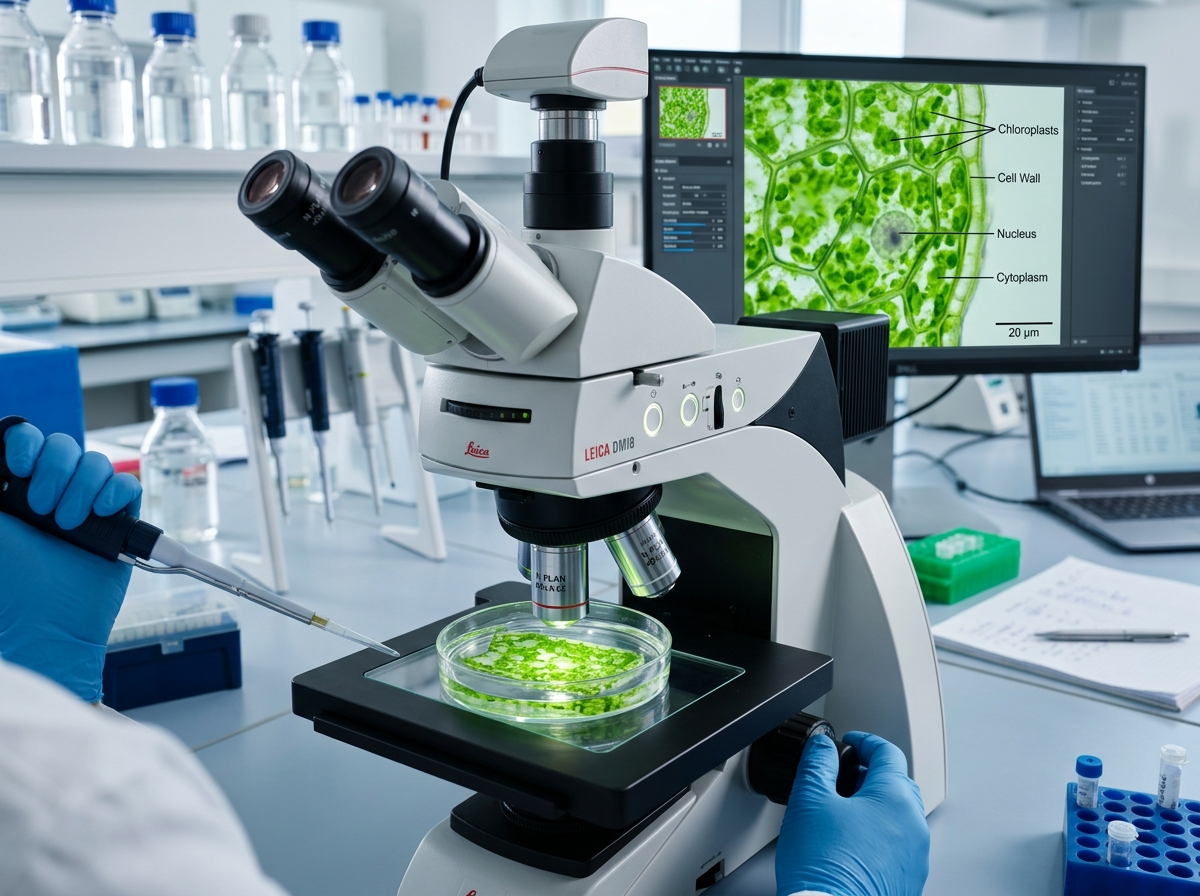 Microscope cellular research in high tech lab